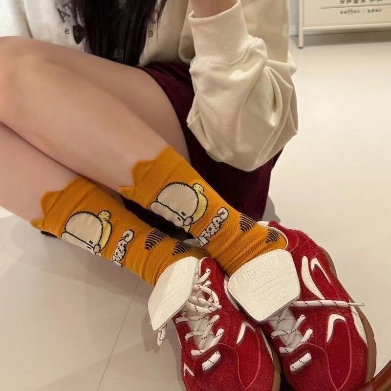 Japanese Cute Cartoon Garfield Socks Female Girl's Mid-length Socks Autumn and Winter Stockings Stacking Socks Creative Funny Design