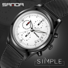 三达手表男三眼六针日历男款石英表时尚潮流夜光网带男士腕表批发