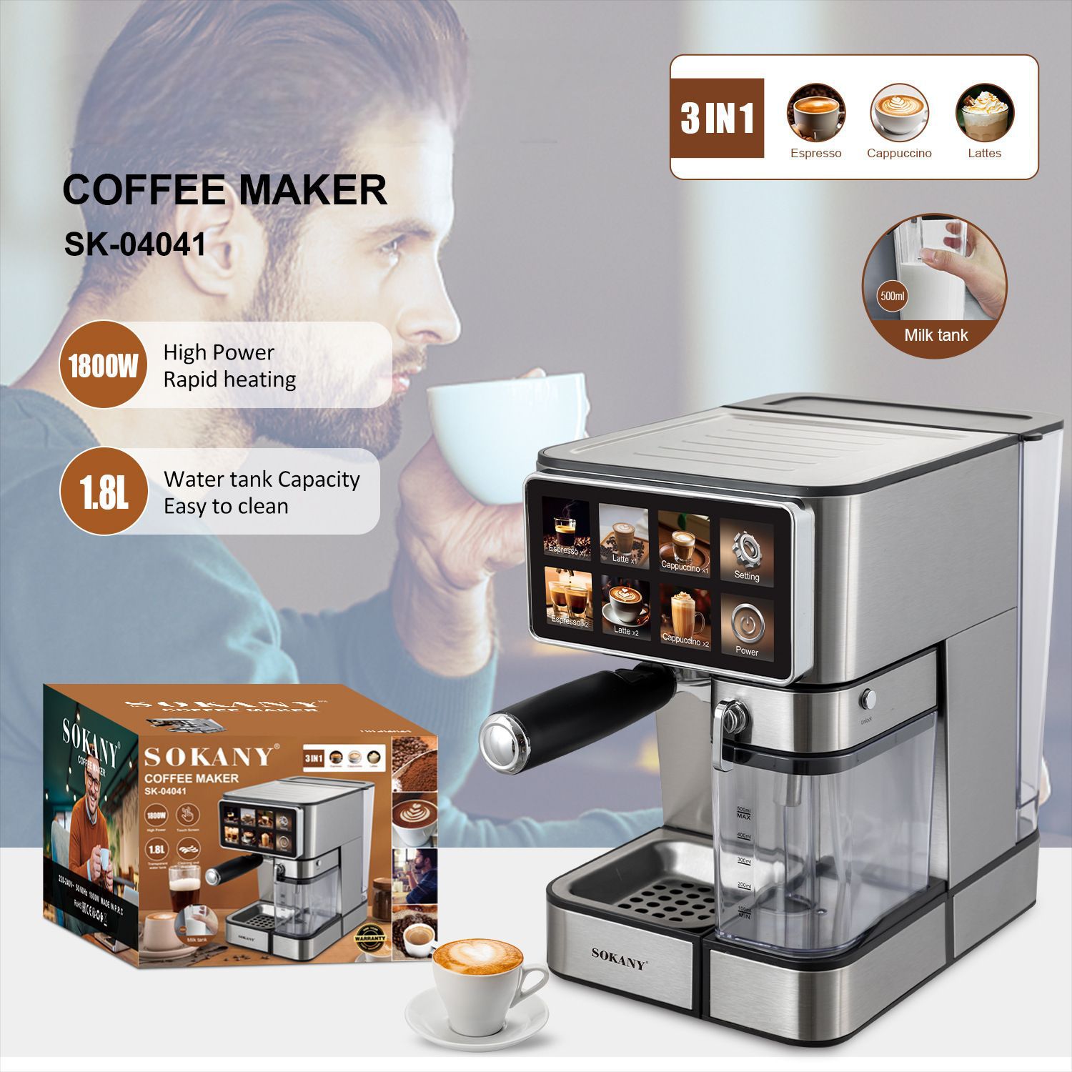 Export Coffee Machine Italian Semi-Automatic Coffee Machine High Temperature Extraction Milk Frothing Coffee Machine