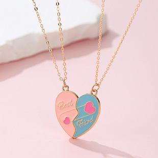 New Sweet Heart-Shaped Magnetic Alloy Oil-Dropping Children's Necklace Children's Accessories Light Luxury High-End European and American Popular Jewelry