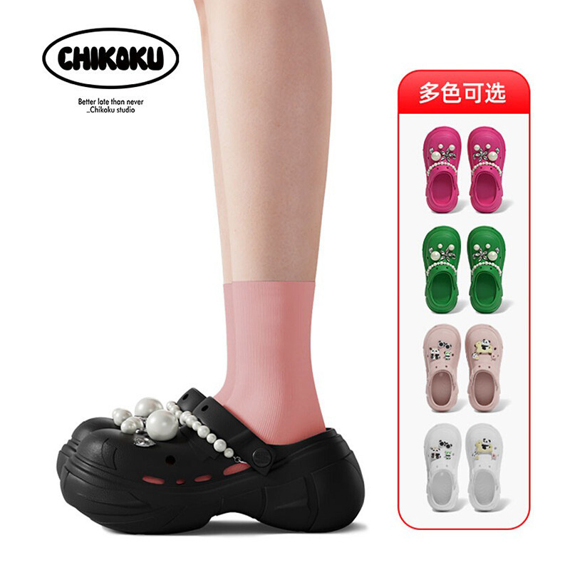 Thick-Soled Clogs for Women, Summer Outdoor Fashion Versatile Sandals, Height-Increasing DIY Camping Soft Slippers for Dormitory Students