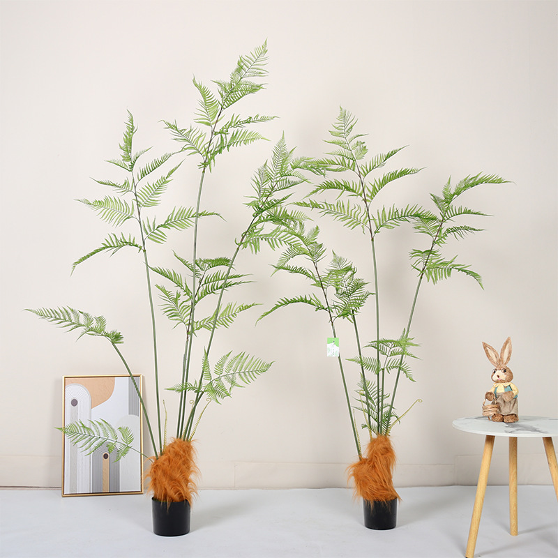 Helecho de cabeza de mono de simulación, helecho de seda dorada, árbol falso, planta en maceta, sala de estar interior, decoración del paisaje del patio, decoración de plantas verdes biónicas de piso a techo