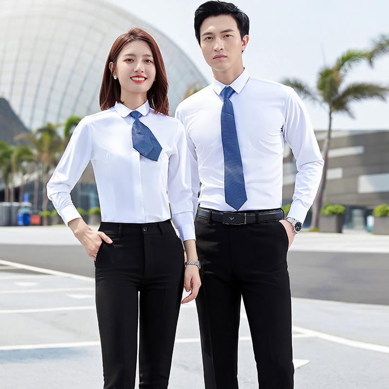 Professional suit men's and women's same style short sleeve shirt bank business formal suit sales work clothes men's white shirt work clothes