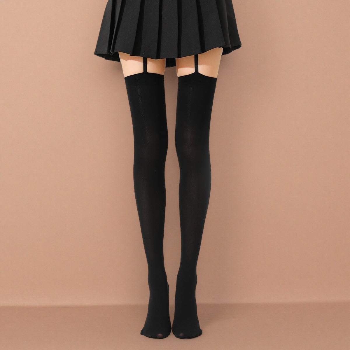 White Silk Subculture Suspender Integrated Over-The-Knee Socks Velvet Mid-Length Socks Over-The-Knee Black Spring & Fall High Tube Jk Suspender