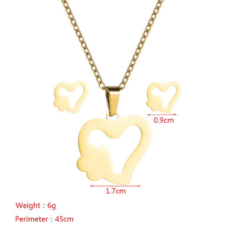 Creative Geometric Shape Love Necklace Earrings Two-piece Set Titanium Steel Jewelry display picture 1