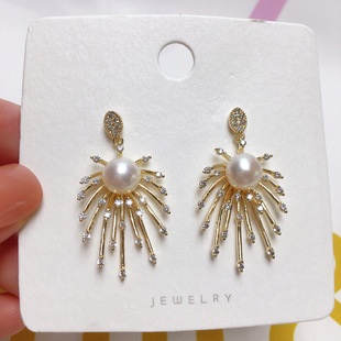 K Gold craft fresh water pearl earrings women's high-end sense zircon temperament earrings 18K Gold Classic S925 Silver Needle