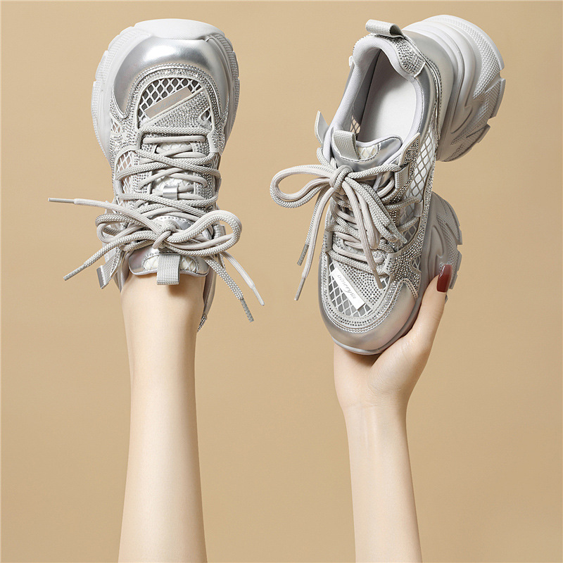 Giày thể thao nữ đế dày lưới thoáng khí 2026 – sneaker chunky nhẹ đa năng — 6139 Bạc, 6139 Màu be