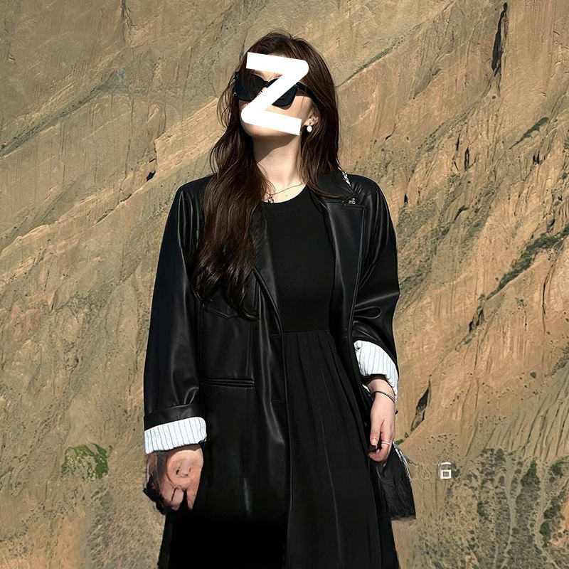 跨境2025宽松复古皮衣外套女夹克机车微胖大码长袖上衣胖mm皮|undefined