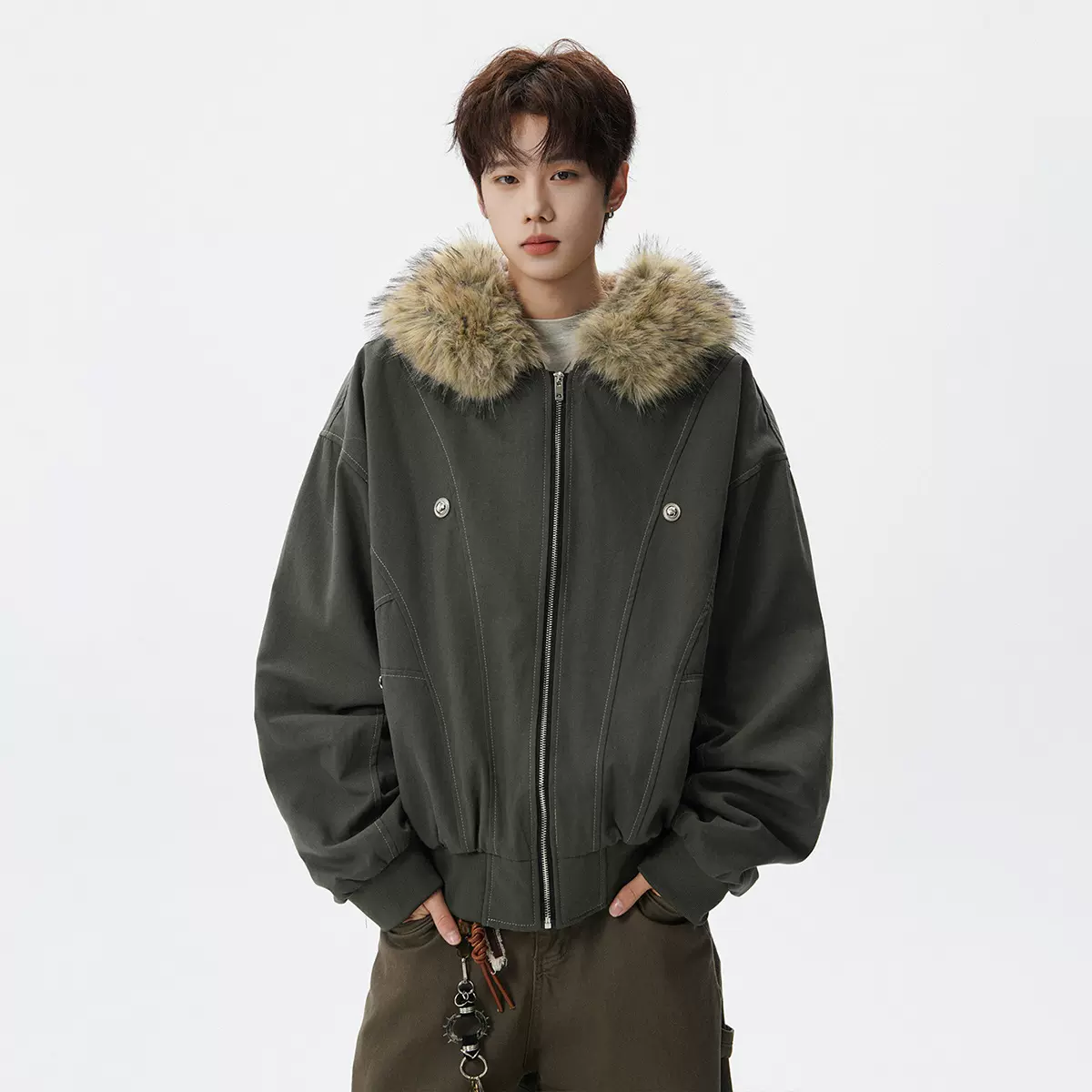 美式复古毛领座山雕棉服外套男2025冬季新款潮牌高级感派克服棉衣