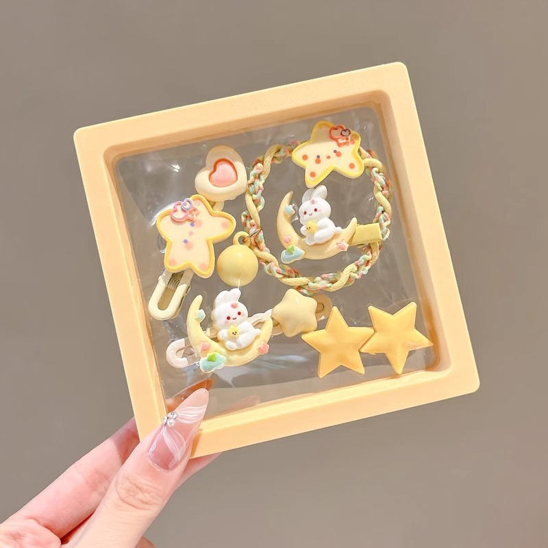 Cartoon series amarillo conjunto de estrellas toque de cabello de alto valor de cara dulce chica viento lateral clip de cabello toque de cabello adornamiento