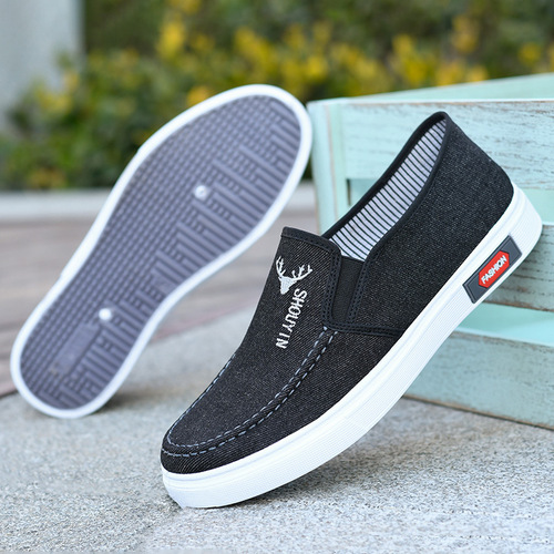 Men's Casual Cloth Shoes, Slip-On Soft Bottom Men's Shoes with Cowhide Sole, Bean Shoes