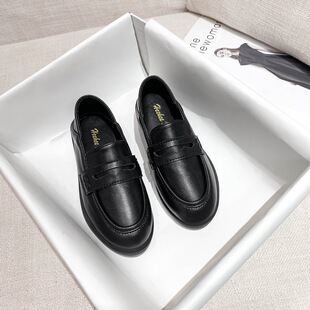 Girls Leather Shoes Soft-soled Genuine Leather Student Black Shoes Spring and Autumn British Style Children jk Uniform Shoes Loafers