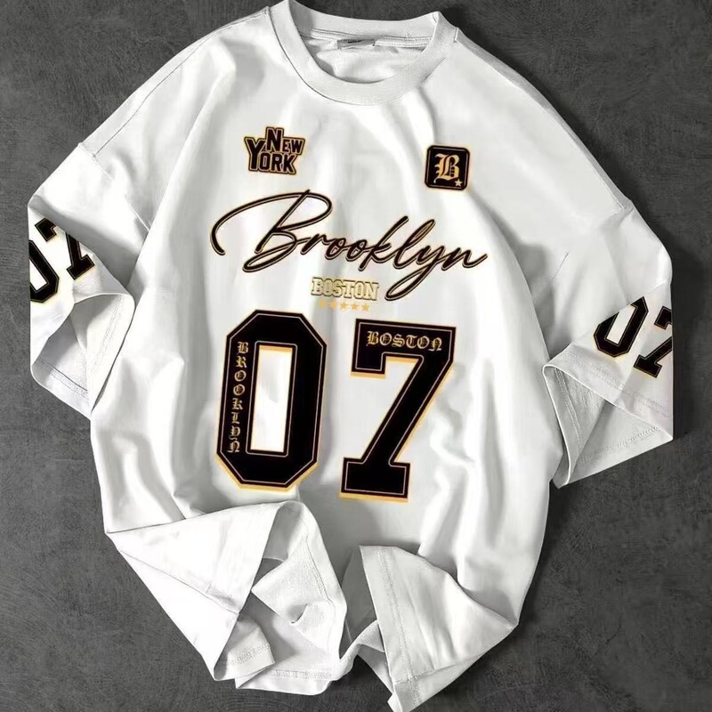 American-Style Sports Mesh Loose T-Shirt with Printed Letters, Casual Graffiti Short-Sleeve Top, American Retro Jersey American-Style Sports Mesh Loose T-Shirt with Printed Letters, Casual Graffiti Short-Sleeve Top, American Retro Jersey