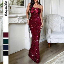 迪芸欧美优雅晚礼服抹胸性感长裙连衣裙女装2025秋冬亚马逊独立站