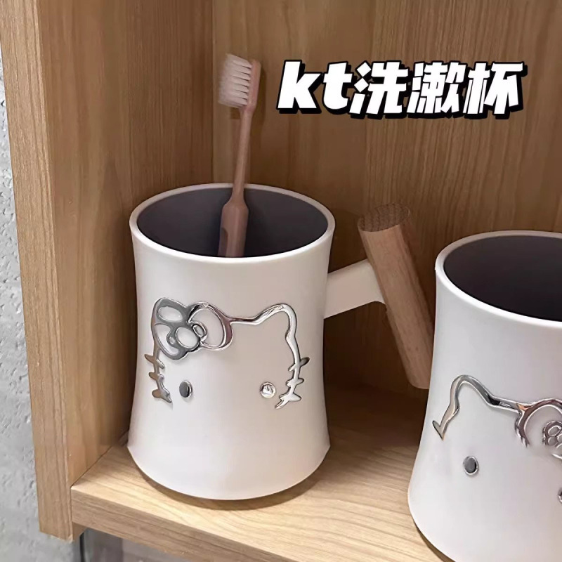 ハローキティ ウォッシュカップ 高級木製ハンドル マウスウォッシュカップ 学生寮 シンプル バスルーム 歯ブラシカップ|undefined
