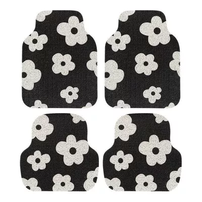 Ring Foot Pad Carpet Type Stain-Resistant | Ayaqaltılar (Kovriklər) - 5044-two-pieces-at-the-back-black-and-white-hyuna-flower