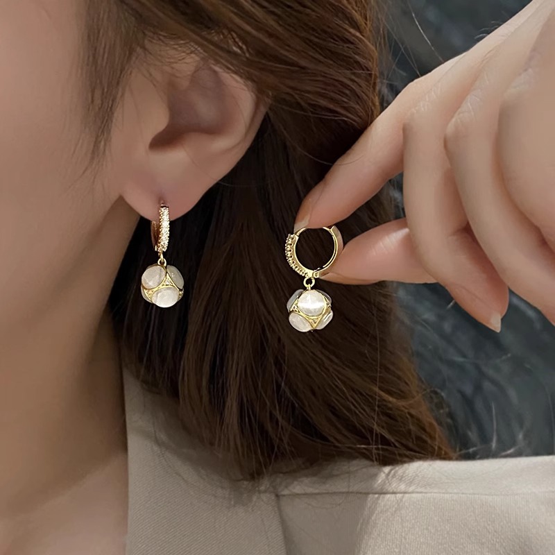 Boucles d'oreilles unisexes en pierre œil de chat japonaise et coréenne à aiguille en argent pour femmes, nouvelles boucles d'oreilles haut de gamme, boucles d'oreilles boules_voghion.com