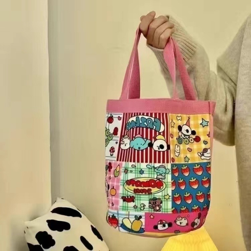 귀여운 그림 버킷 휴대용 한 펑 소녀 하트 미라 점심 가방 작업 작은 가방 어린이 재미있는 낙서 캔버스 HF