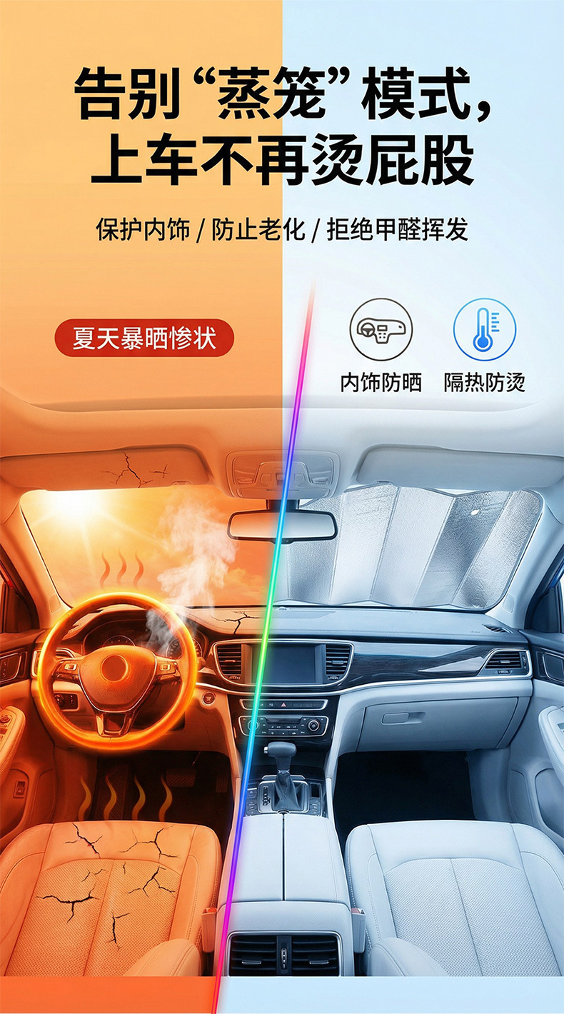 Car-specific sunshade, small car sun protection and heat insulation cover, car interior front windshield sunshade, car accessory