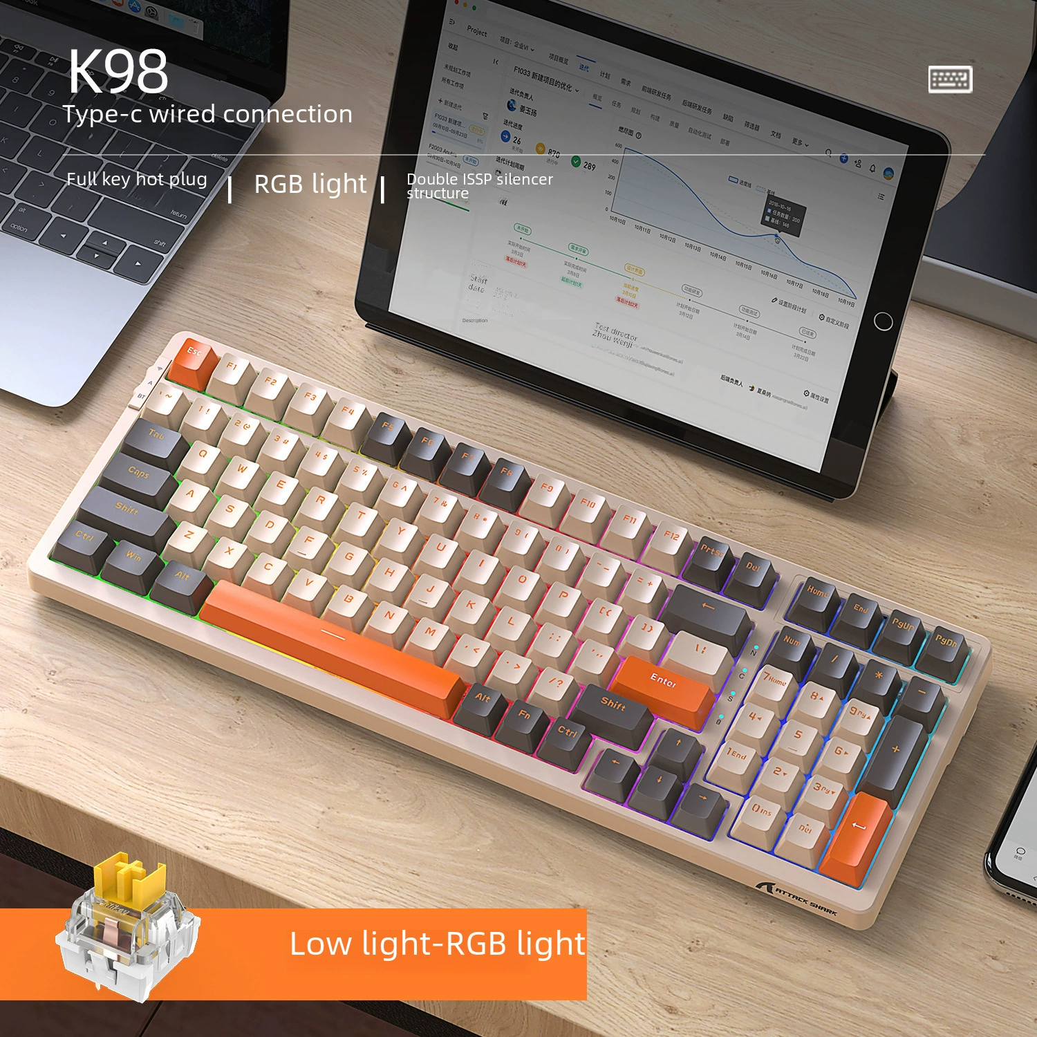 Attack Shark Attack Shark K98RGB подсвечиваемая проводная сменная игровая клавиатура по индивидуальному заказу