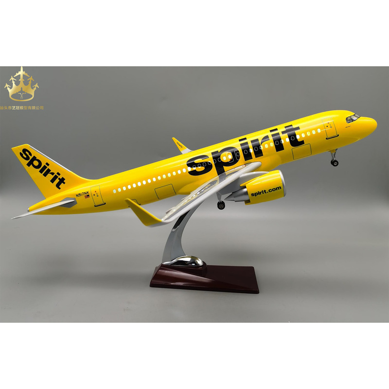 A320 American Spirit Airlines Aircraft Model 47cm with Lights and Wheels, Realistic Static Model Decoration