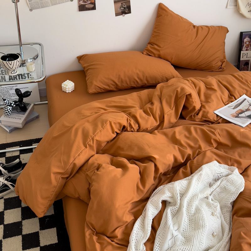 Madre y bebé clase A dormitorio desnudo cuatro piezas de algodón puro algodón colcha cubierta sábanas de cama de dormitorio de estudiantes tres piezas de conjunto