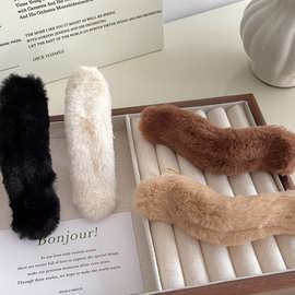 跨境秋冬大肠圈大号咖色毛绒鸭嘴夹组合懒人发夹美拉德高级感发圈