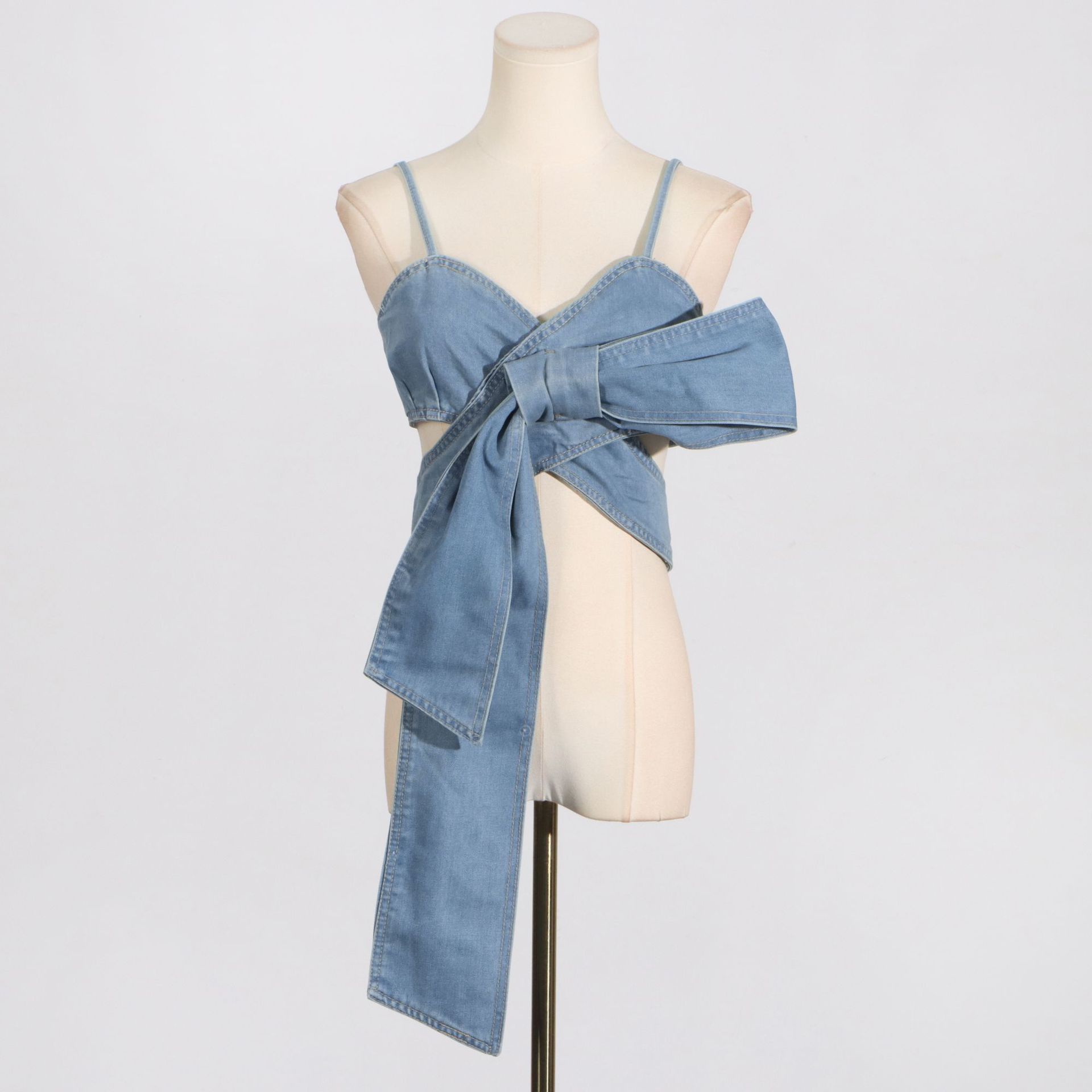 Women's Clothing sexy tops fashion bow design denim tube top suspenders_voghion.com