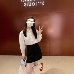 白色韩国chic气质百搭翻领宽松褶皱泡泡袖衬衫女春秋韩版G1462