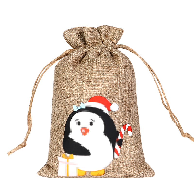2024 nueva bolsa de arpillera de Navidad regalo de caramelo de Navidad bolsa de tela pequeña cordón de Navidad joyería de arpillera bolsa de embalaje