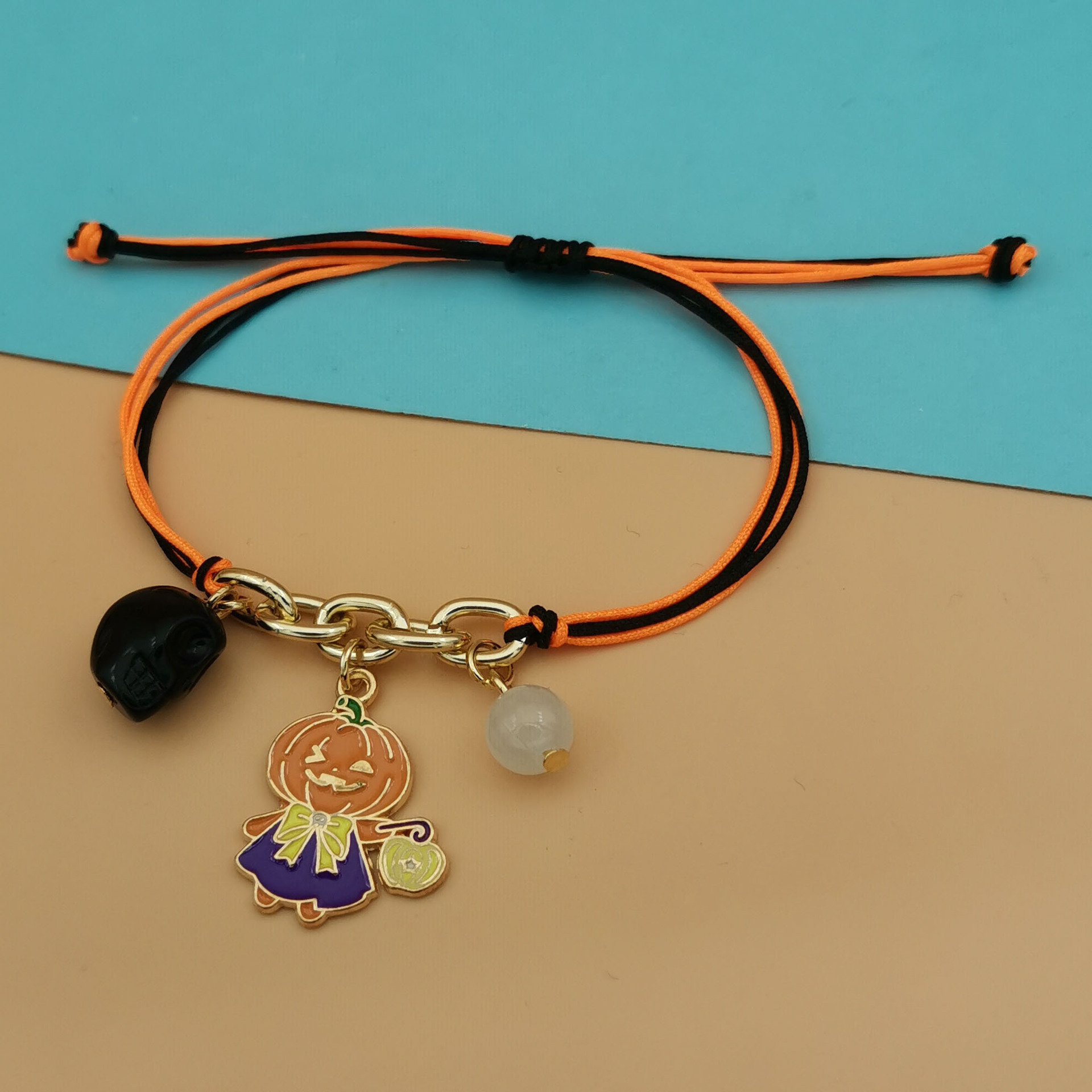 Unisex Gender Hip-Hop Retro Funny Pumpkin Ghost Skull Alloy Rope String Bracelets Halloween Wholesale