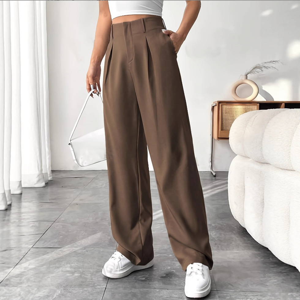 Spring and Summer Cross-Border European and American Amazon Commuter Drapey Slimming Suit Pants Wide-Leg Floor-Length Pants for Women High-Waisted