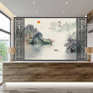 New Chinese Style Ink Landscape Wall Covering Atmospheric Tv Background Wall Wallpaper Living Room Wall Covering Imitation Border Study 8D Wallpaper
