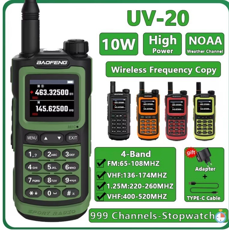 Baofeng UV20 intercomunicador de alta potencia al aire libre de larga distancia automático de frecuencia de menú chino UV FM multibanda