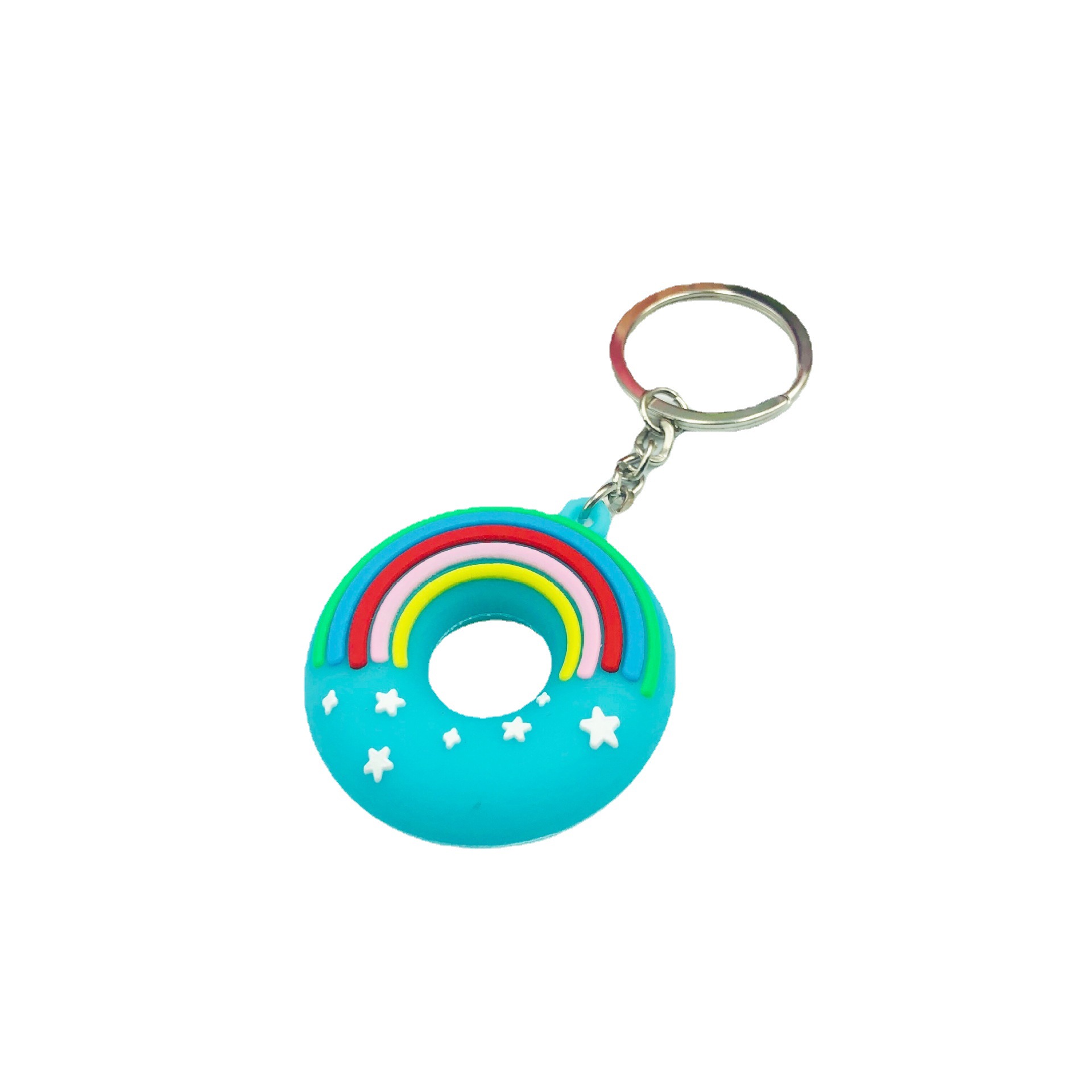Nueva historieta del PVC pegamento suave Arco Iris donut llavero colgante bolsa de accesorios creativo tienda alimentos pequeño regalo