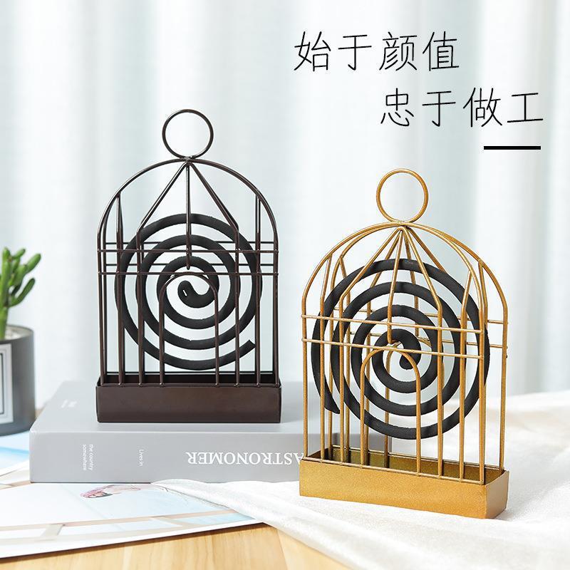 Birdcage Mosquito Repellent Repellent Shelf Ornaments Creative Hanging Coil Incense Burner Household Iron Gold Metal Mosquito Repellent Repellent Box Connecting Ash Plate
