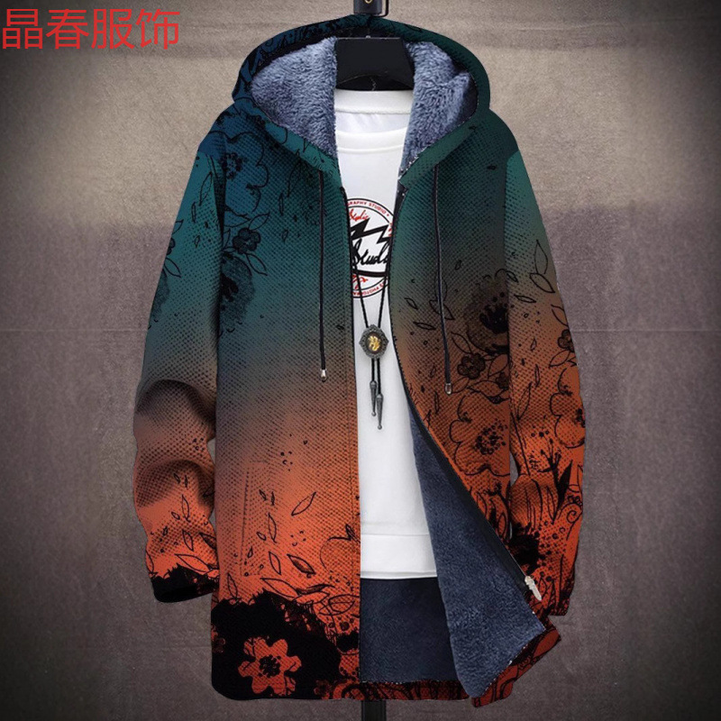 跨境男士棉服休闲男士拉链连帽开衫棉服白色里布（单层）