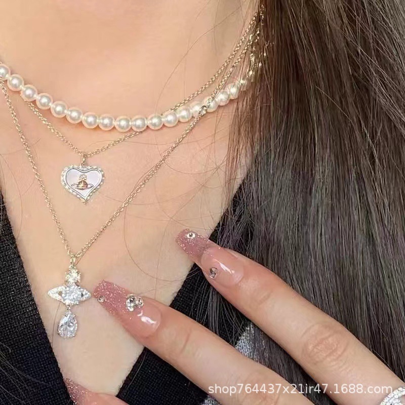 2025 New Empress Heart Pendant Necklace for Women with Diamonds, Fashionable Light Luxury Korean Style, Supports Wholesale and Dropshipping