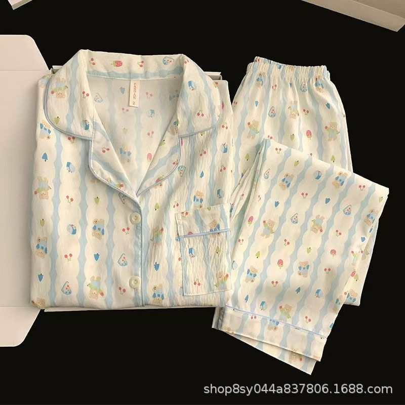 Dolce niña encantadora caricatura perro impresión pijama mujer primavera y otoño nuevo suelto pantalones largos de mangas largas set de ropa para el hogar