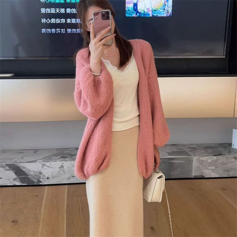 软糯韩系慵懒风气质时尚毛衣外套女秋冬宽松大码洋气感针织开衫女|undefined