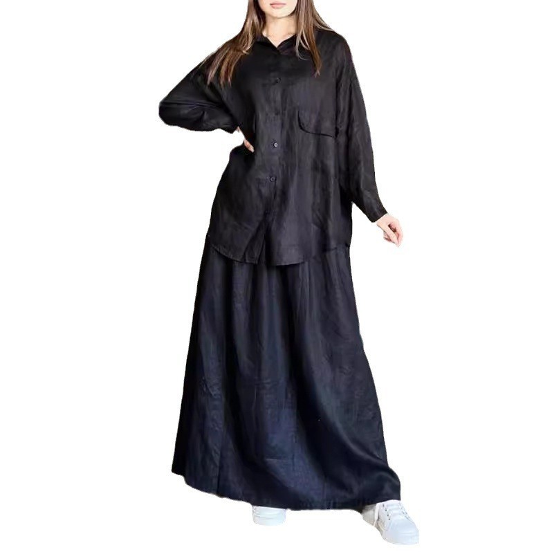 European American Cross-border 2025 Spring And Autumn New Women's Vintage Plus-size Collared Long-sleeve Shirt Dress_ecoleips.com