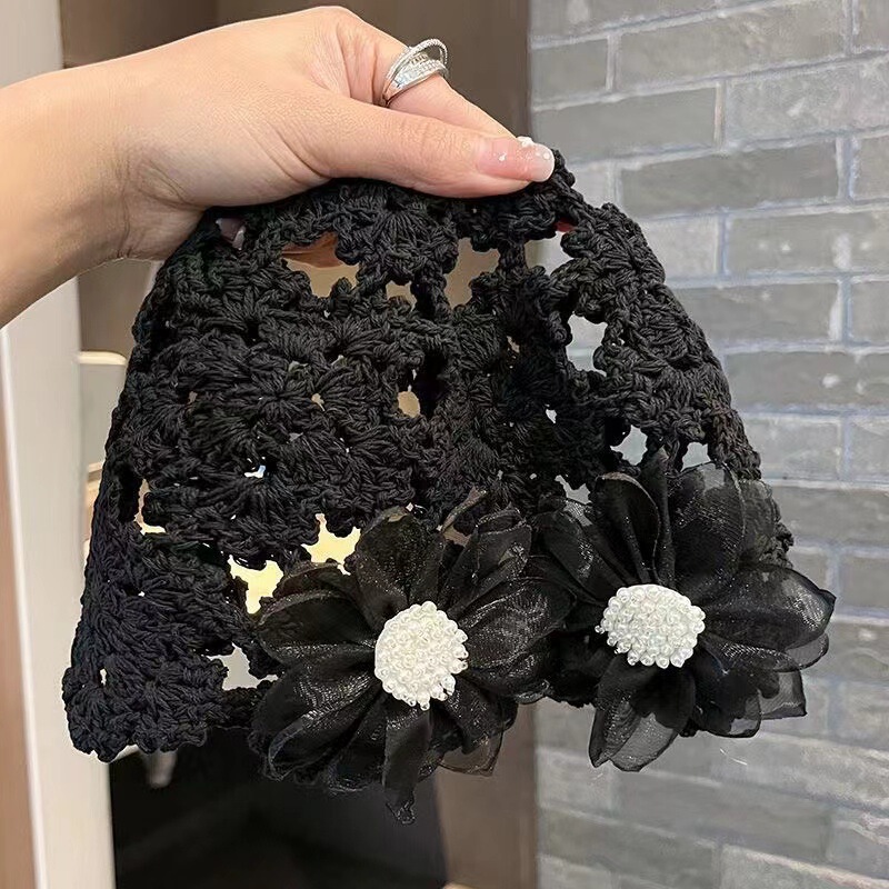 春夏薄款手工编针织帽女镂空钩花毛线帽甜美文艺显脸小包头堆堆帽|undefined