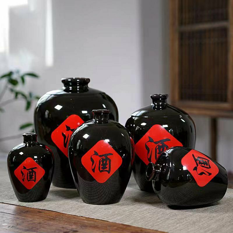 宜兴酒坛土陶黑色酒字陶瓷酒瓶123510斤装空瓶子密封酒坛存酒一件