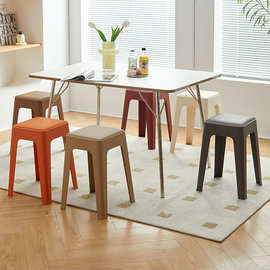 软包凳子家用可叠放备用加厚塑料方凳高板凳大人结实客厅餐桌椅子