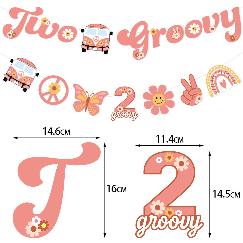 Nuevo Dos Groovy hippie bohemio fiesta de cumpleaños tema cumpleaños bandera Margarita pastel