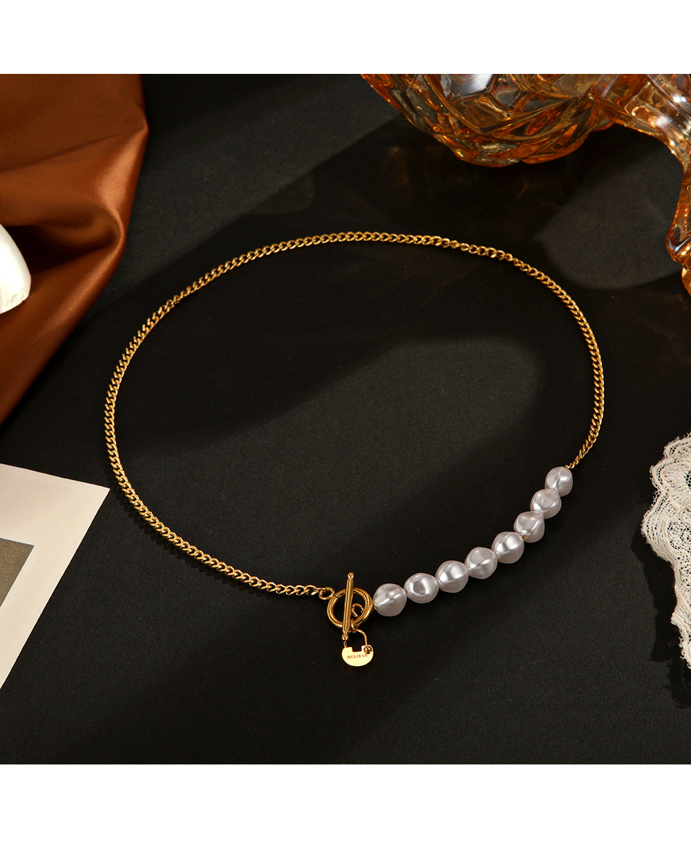 Elegant Geometrisch Rostfreier Stahl Vergoldet Künstliche Perlen Halskette display picture 1