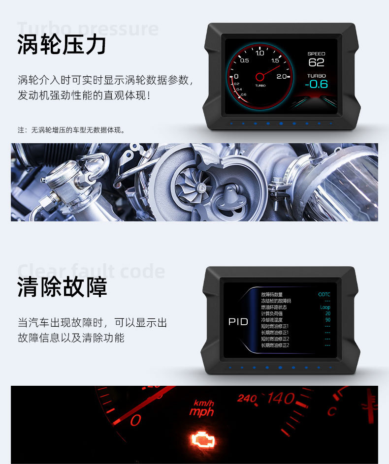Car Smart Head-Up Display Hd Obd Lcd Instrument Slope Meter Car Fault Code Clearing Detector