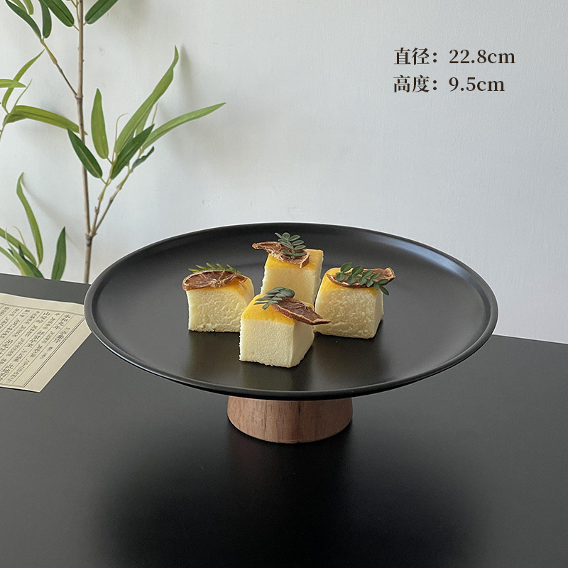 黑色高脚茶点盘茶几零食摆放盘高级感锈钢果盘点心糖果盘甜盘|undefined
