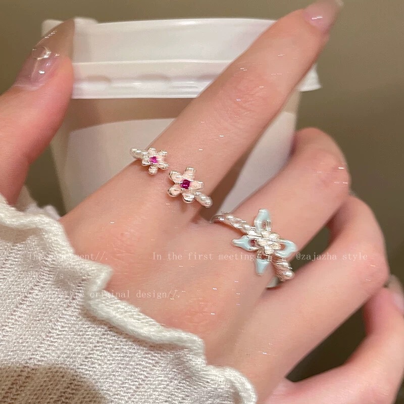 Colorful Butterfly Flower Pearl Ring Women's Korean Niche Design Index Finger Ring Summer Unique and Beautiful Stacking Ring Colorful Butterfly Flower Pearl Ring Women's Korean Niche Design Index Finger Ring Summer Unique and Beautiful Stacking Ring