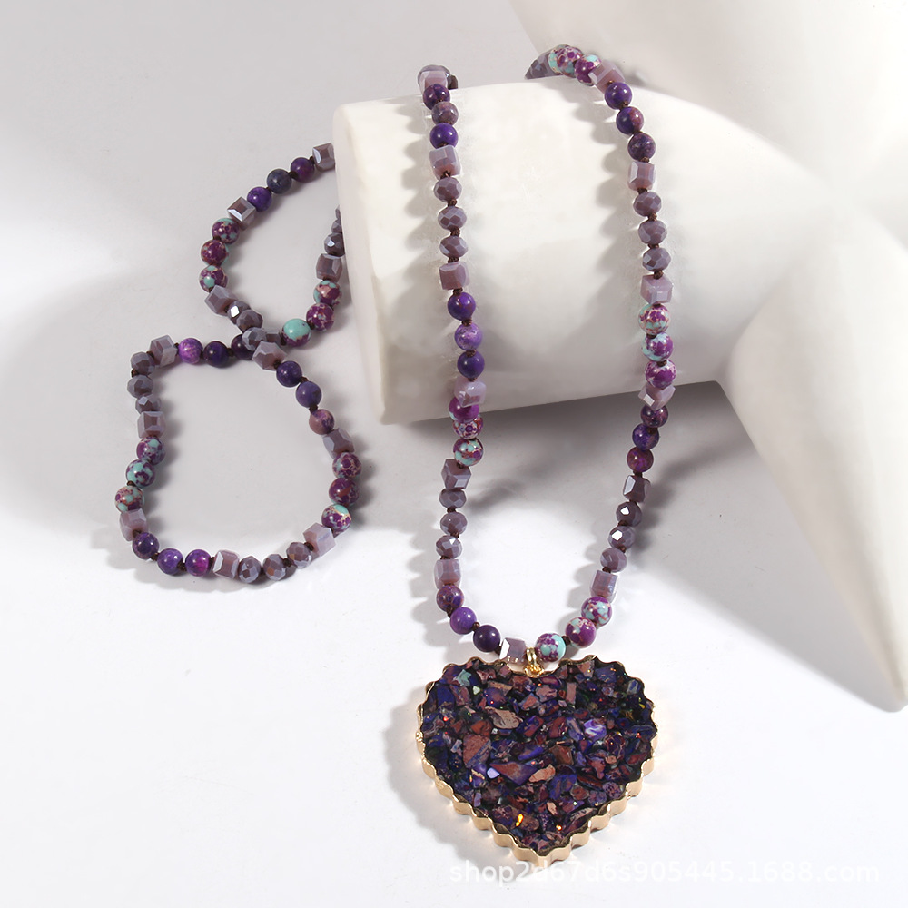 70g Weight Sweater Chain Classification Glass Chain Material 1 Piece Quantity Daily Occasion Glass Material Heart Shape Pattern Women's Gender Beaded, Plating Design Bohemian Style Bohemian Heart Shape Glass Stone Sweater Chain In Bulk Natural Stone Necklace 7